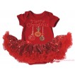 Christmas Red Baby Bodysuit Bling Red Sequins Pettiskirt & Sparkle Rhinestone Christmas Lights Print JS4898